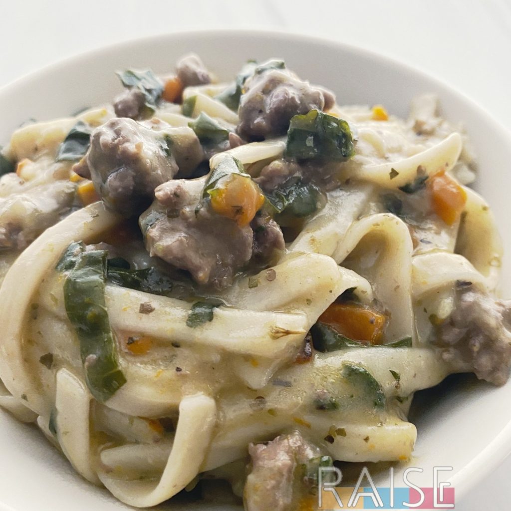 Creamy Lamb Pasta - Dairy Free and Gluten Free - by The Allergy Chef