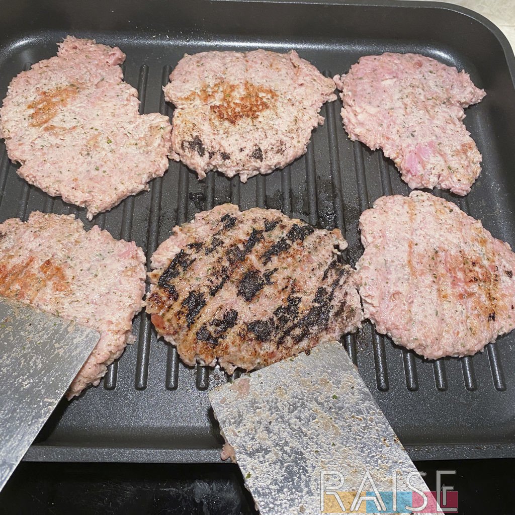 Gluten Free Burgers Cooking on Indoor Grill Pan
