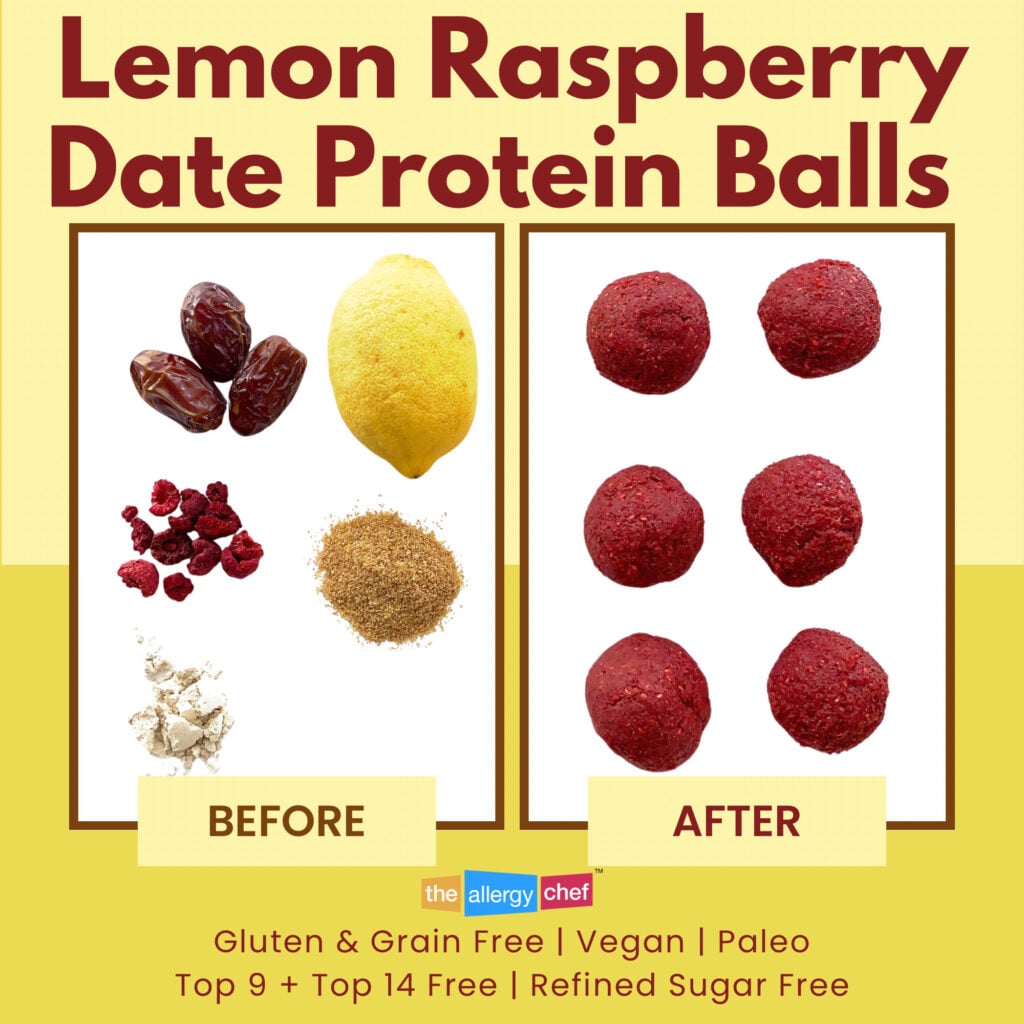 Lemon Raspberry Date Protein Balls Recipe by The Allergy Chef (Grain Free, Paleo, Vegan)