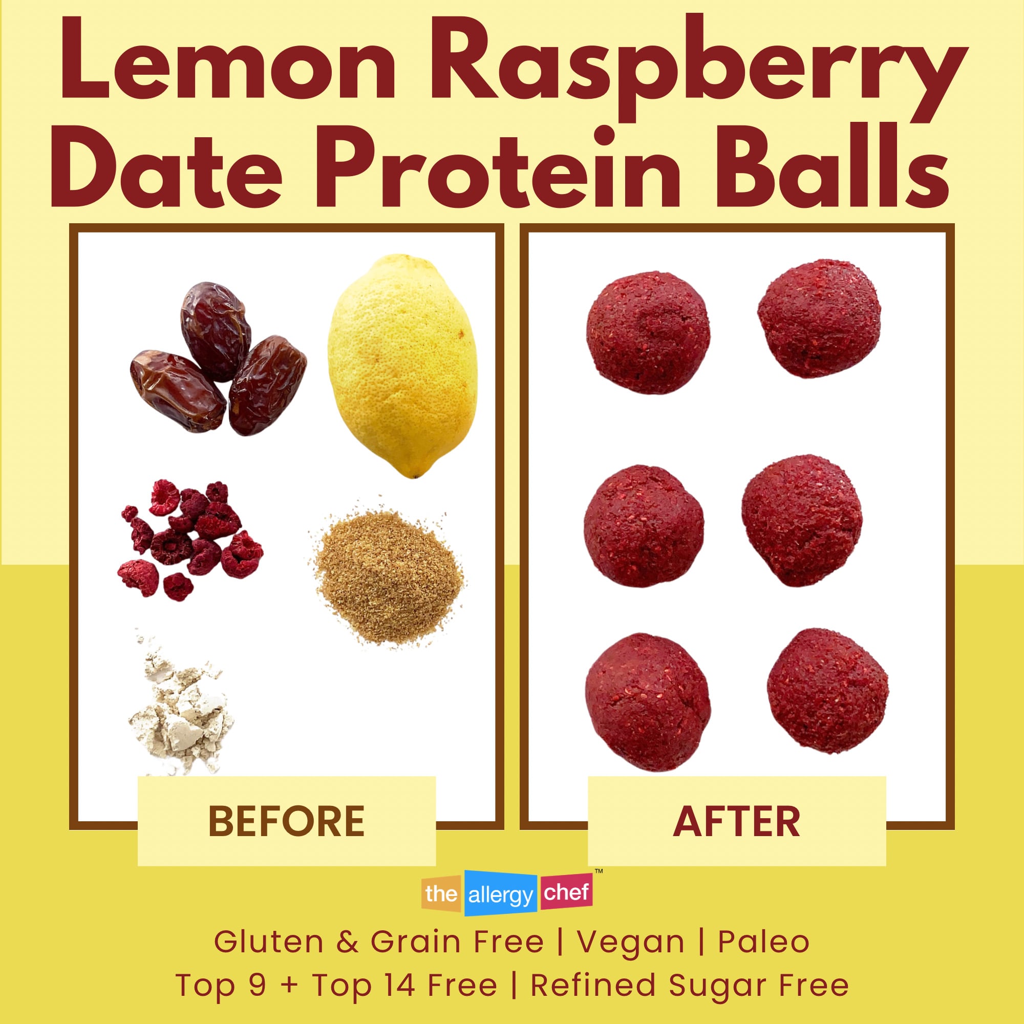 Lemon Raspberry Date Protein Balls Recipe by The Allergy Chef (Grain Free, Paleo, Vegan)