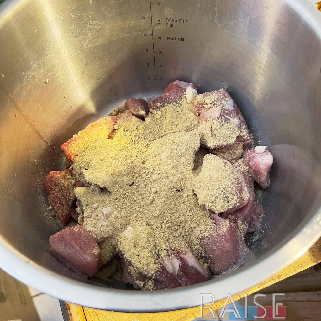 Cubed Pork in Pressure Cooker by The Allergy Chef