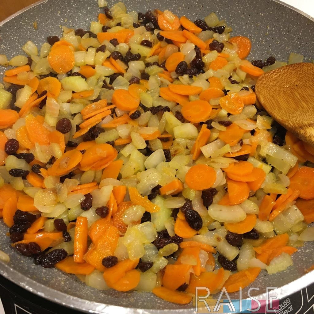 Vegetables and Raisins Cooking by The Allergy Chef