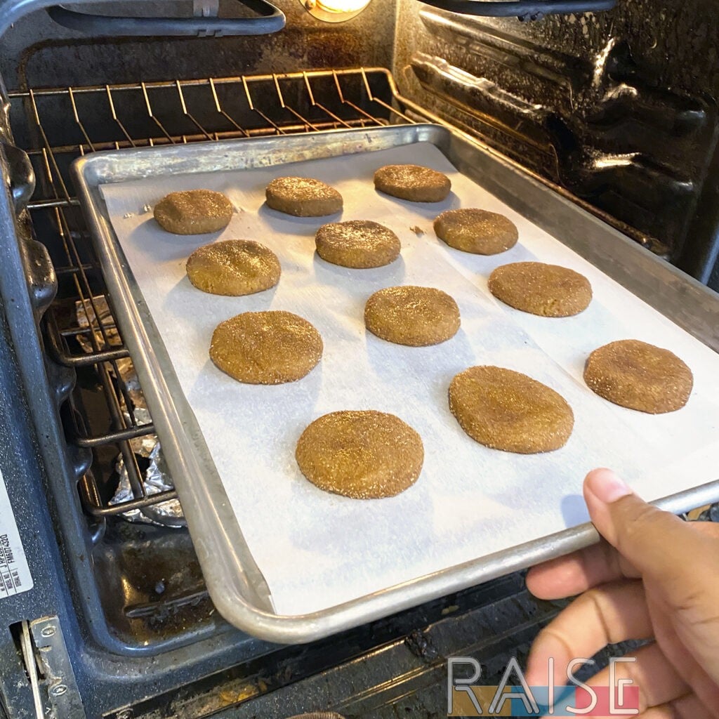 Egg Free Snickerdoodle Cookies Going Into the Oven by The Allergy Chef