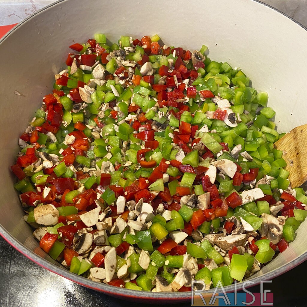 GF Chili Vegetables Cooking in Dutch Oven by The Allergy Chef