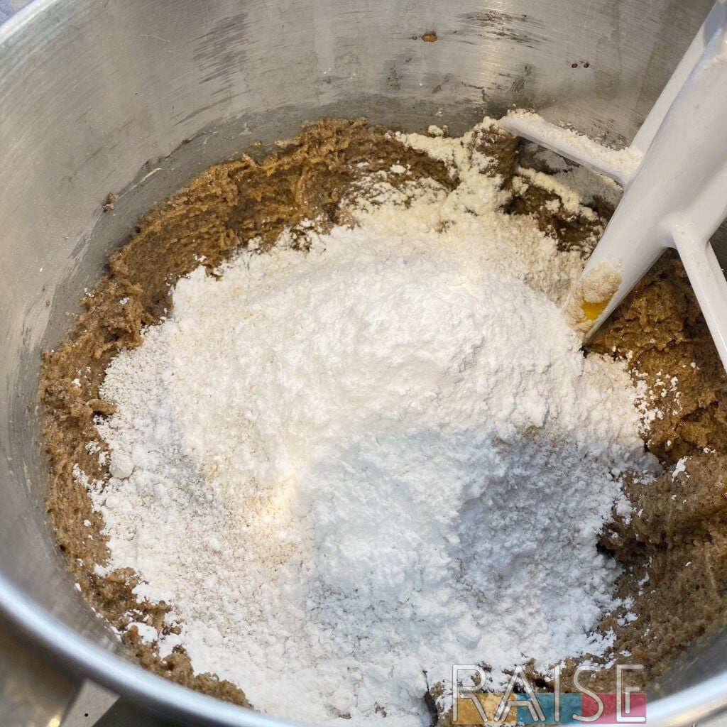 Gluten Free Flour Added to Mixing Bowl by The Allergy Chef