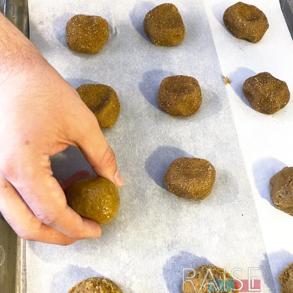 Shaping the Snickerdoodle Cookie Dough Balls by The Allergy Chef