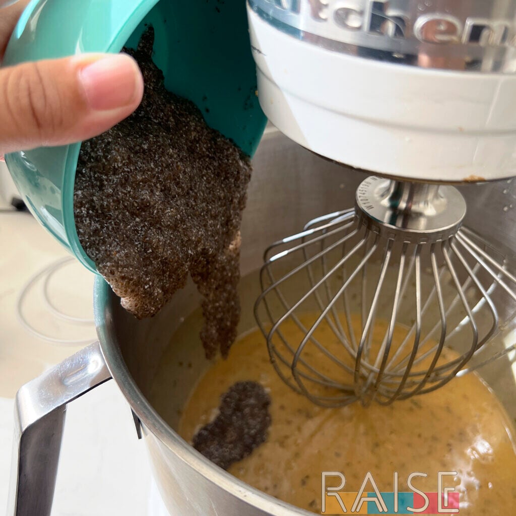 Adding Chia Gel to Mixing Bowl by The Allergy Chef