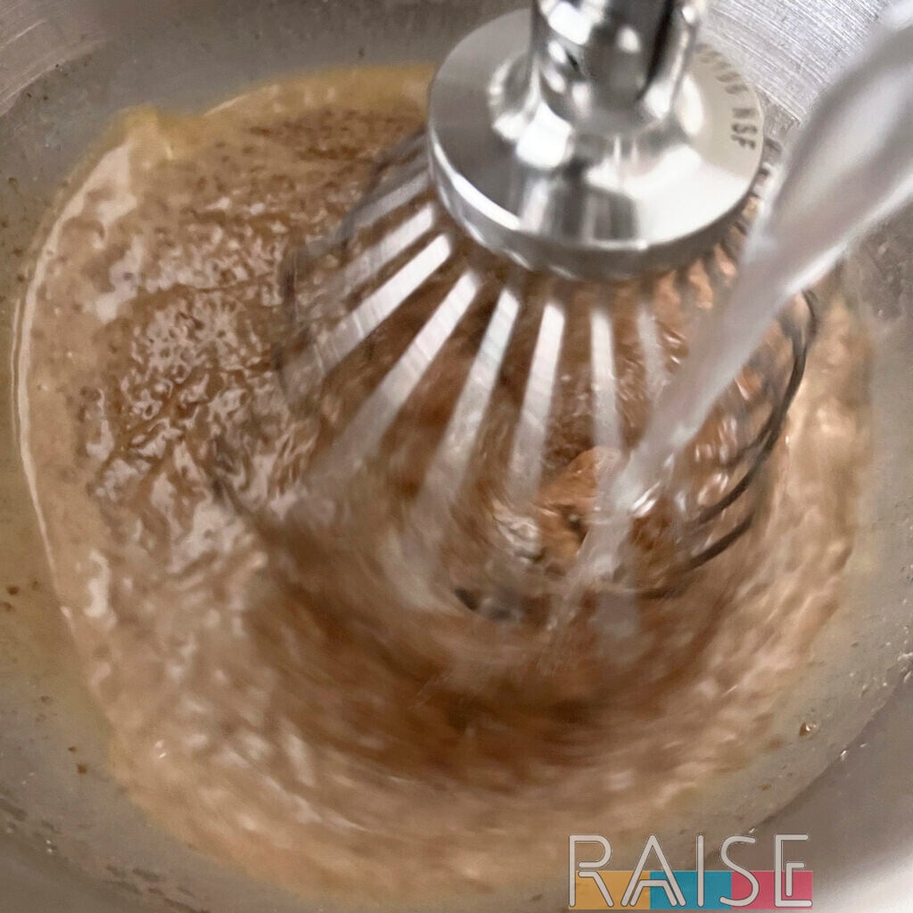 Adding Hot Water to Gluten Free Carrot Cake Batter by The Allergy Chef