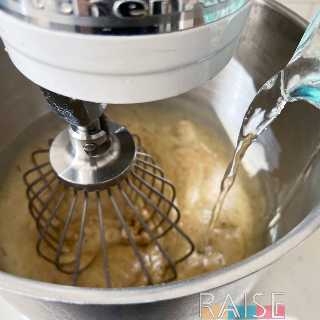 Adding Hot Water to Vegan Gluten Free Apple Cake Batter by The Allergy Chef