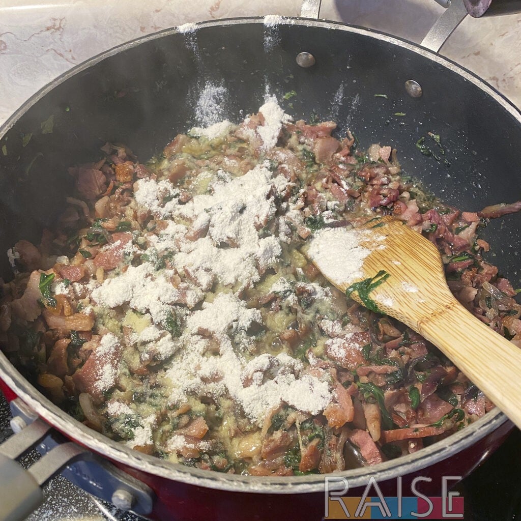 Gluten Free Flour Added to Pan by The Allergy Chef
