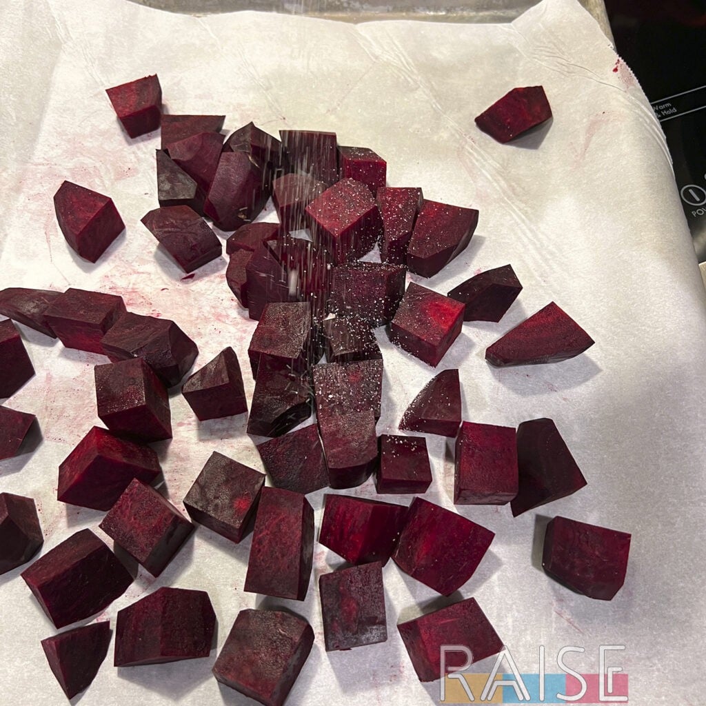 Salting Beets on Baying Tray by The Allergy Chef